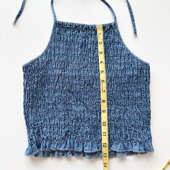 American Eagle Smocked Blue Denim Halter Top - Picture 9 of 10